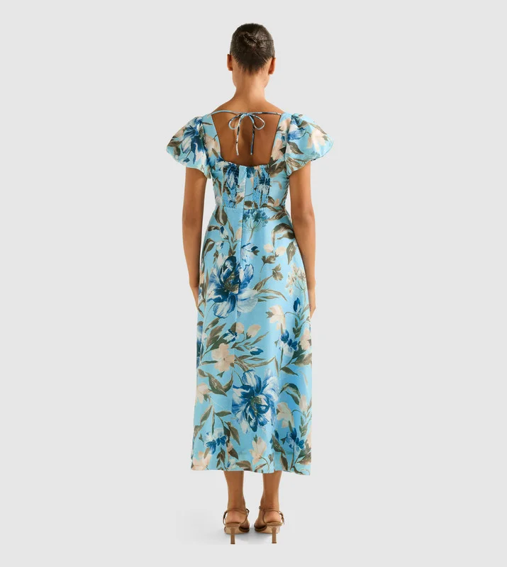 فورايفر نيو JUNE Printed Ruched V-Neck Midi Dress